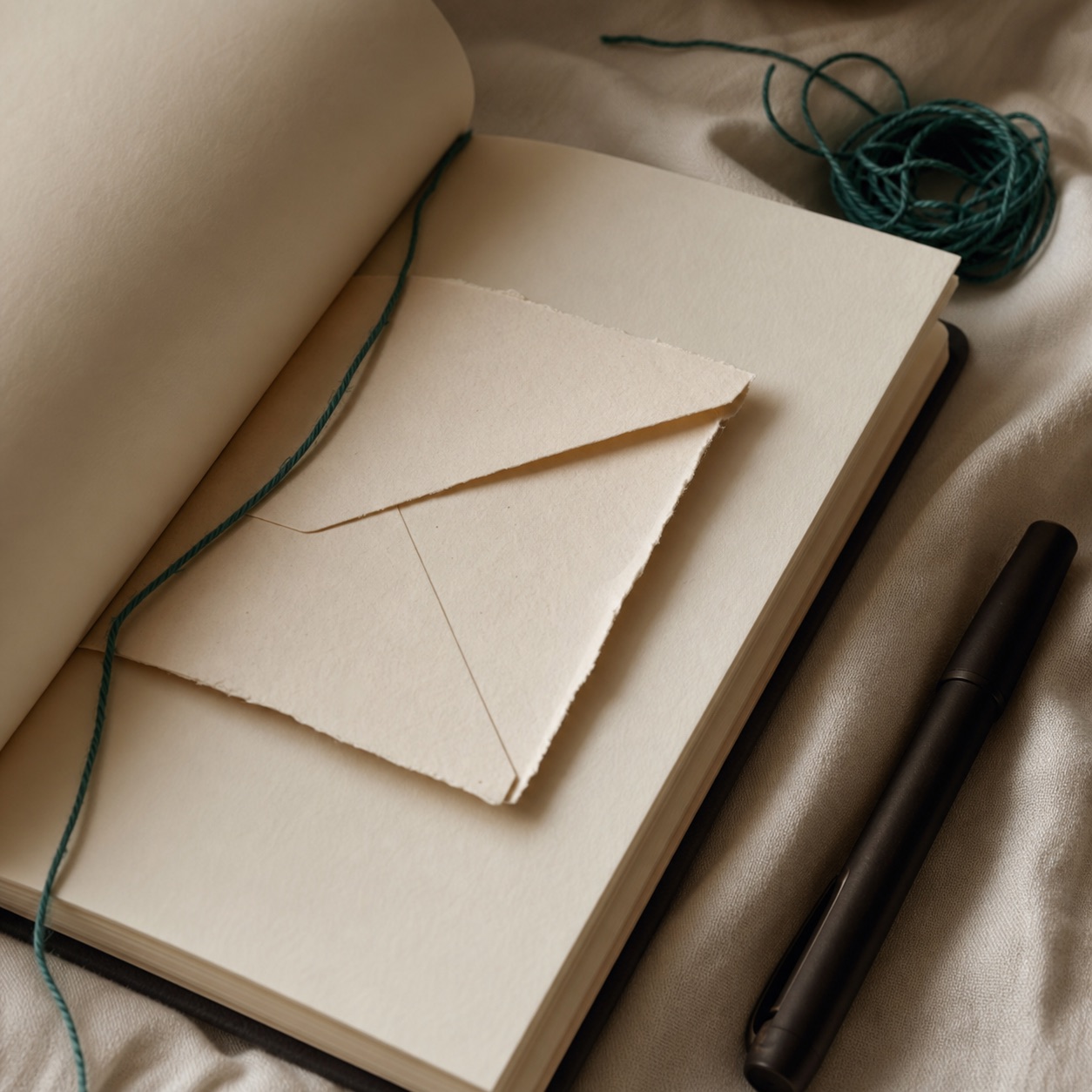 Closed paper envelope tucked into a private journal page