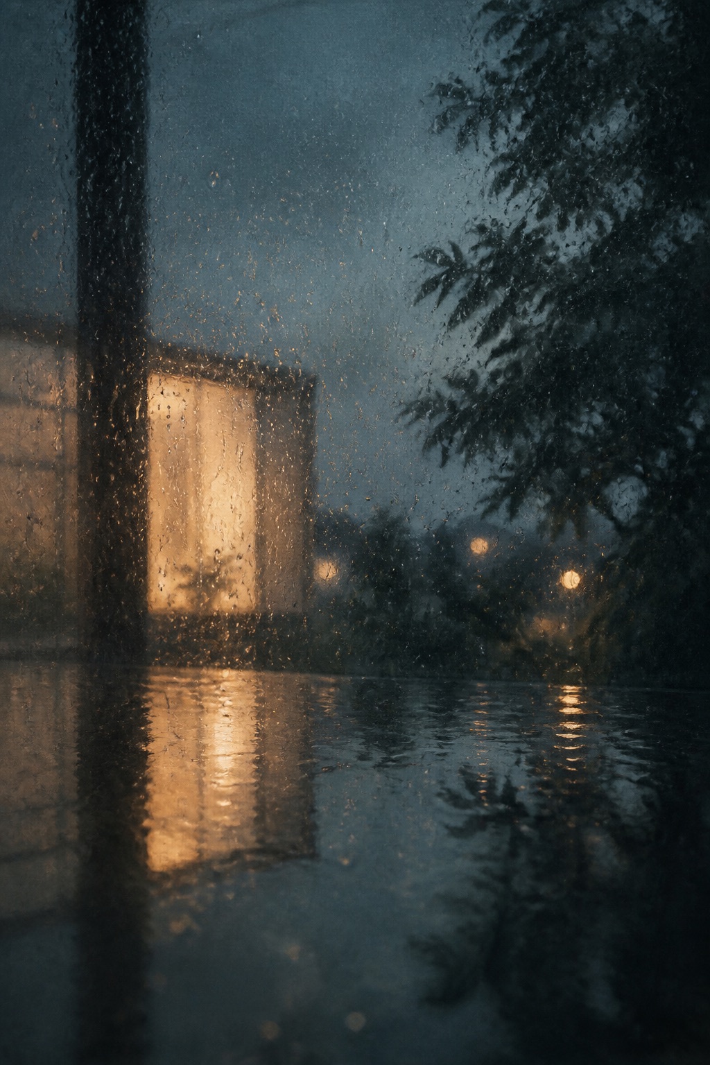 Rainy evening window reflection saved as a journal image